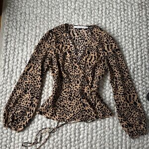 Leopard Print Wrap Blouse